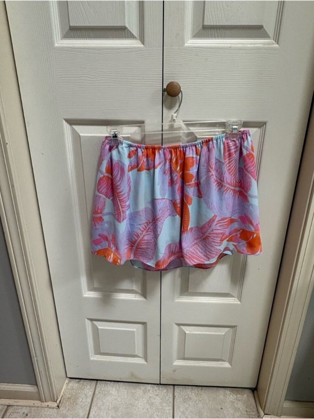 Buddy Love Light Blue Off Shoulder Top with Pink & Orange Tropical Print